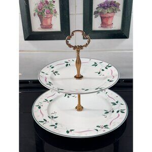 2 Tier Serving Tray Bone China By MIKASA. 8 x10.5x 10 Holiday
